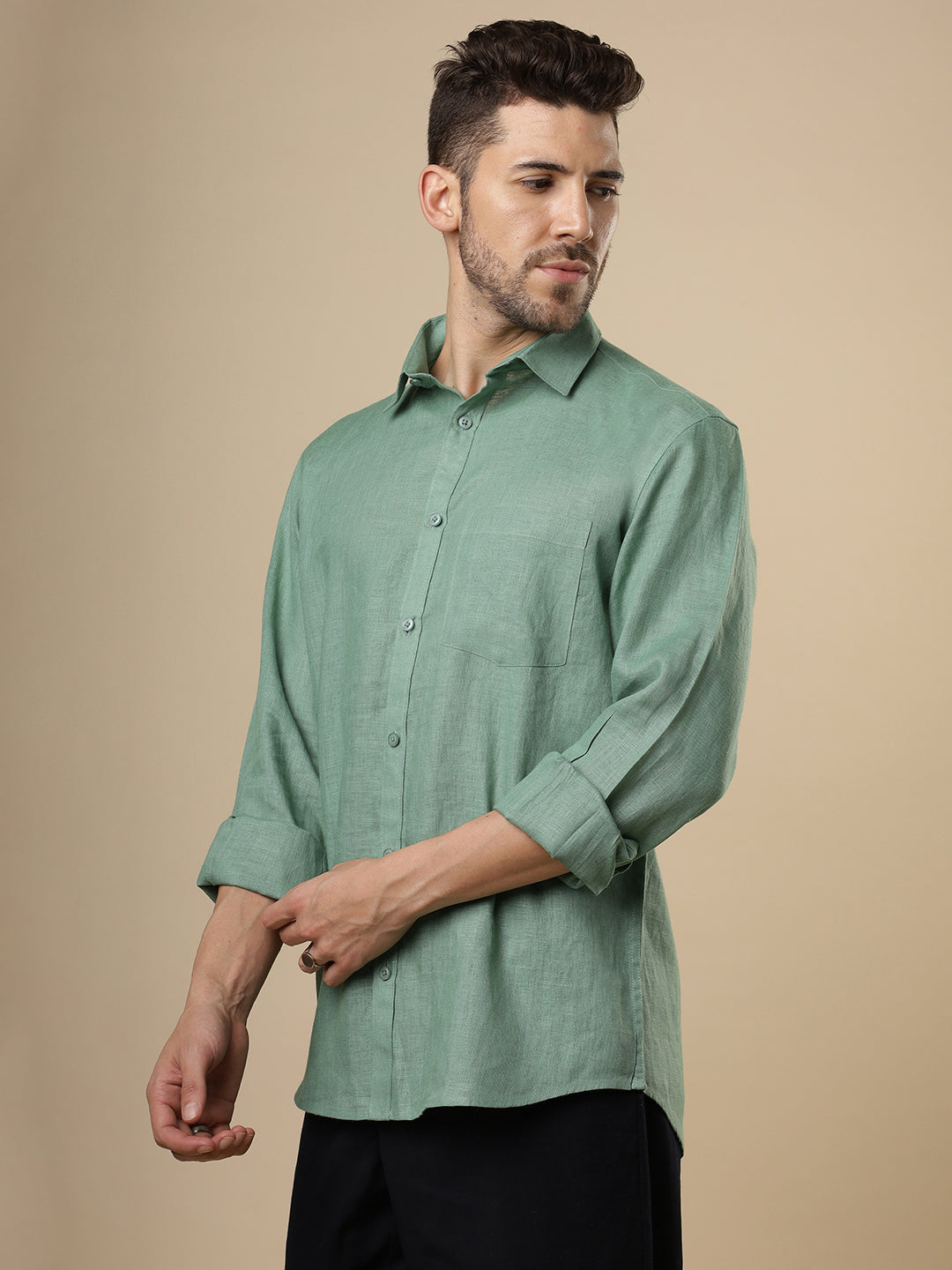 Rangmanch - Coral Green Linen Shirt