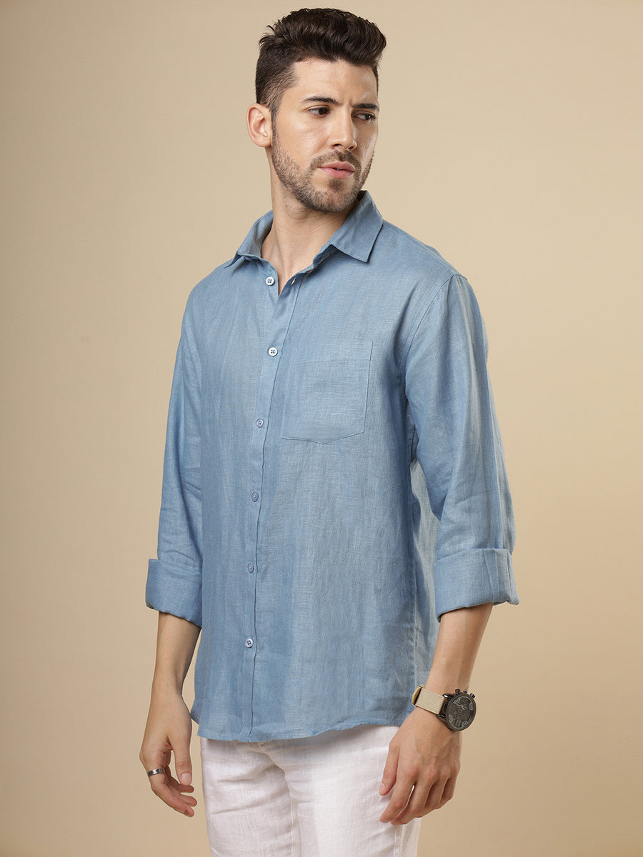 Rangmanch - Smoke Blue Linen Shirt