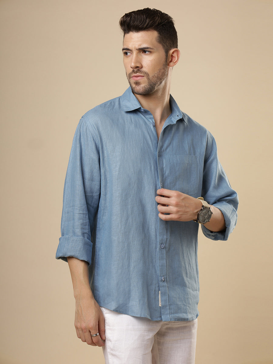 Rangmanch - Smoke Blue Linen Shirt