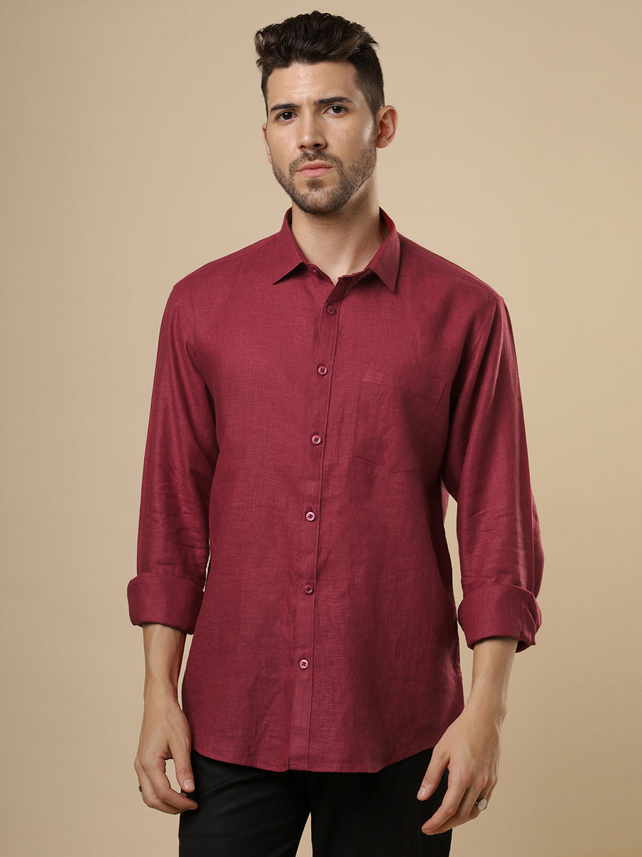 Rangmanch - Bright Maroon Linen Shirt