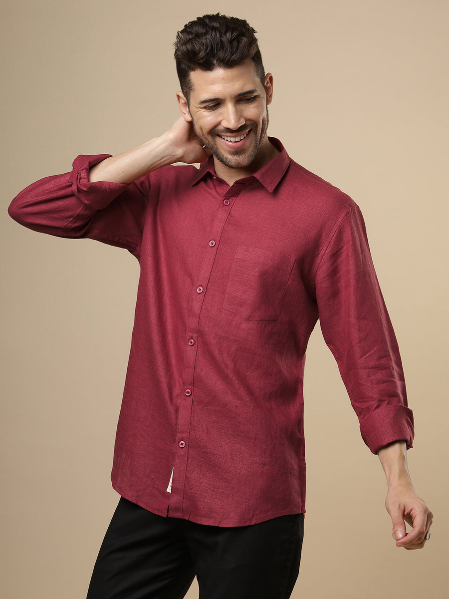 Rangmanch - Bright Maroon Linen Shirt