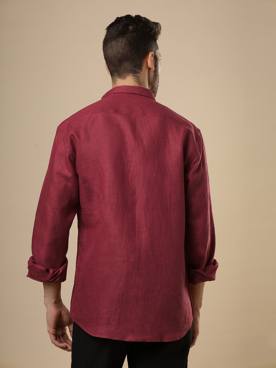 Rangmanch - Bright Maroon Linen Shirt