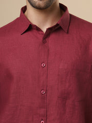 Rangmanch - Bright Maroon Linen Shirt