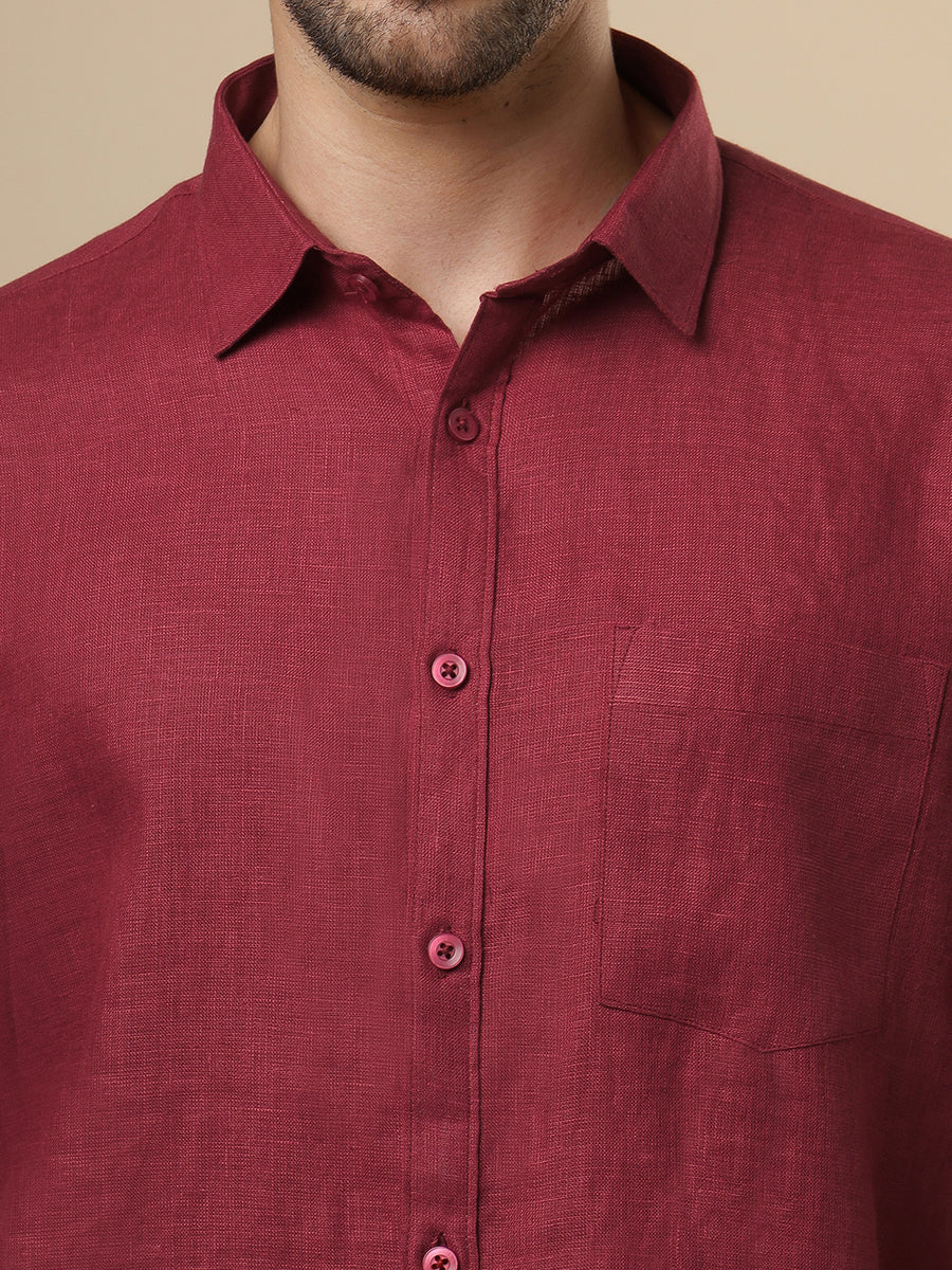 Rangmanch - Bright Maroon Linen Shirt