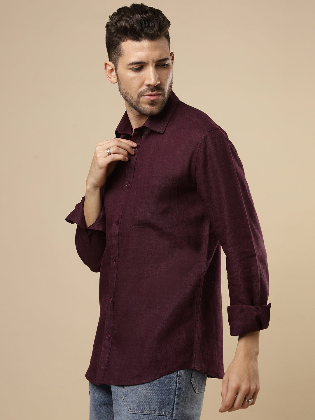 Rangmanch - Wine Linen Shirt