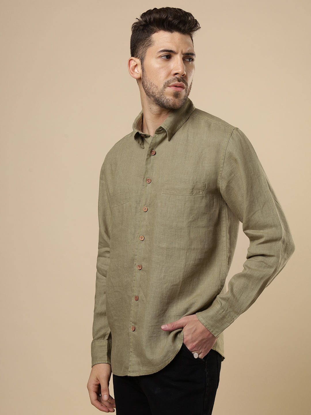 Rangmanch - Light Olive Linen Shirt