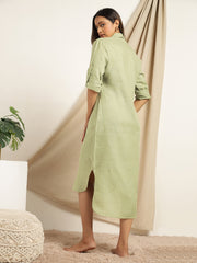 Gulzar - Olive Green High Low Shirt  Dress