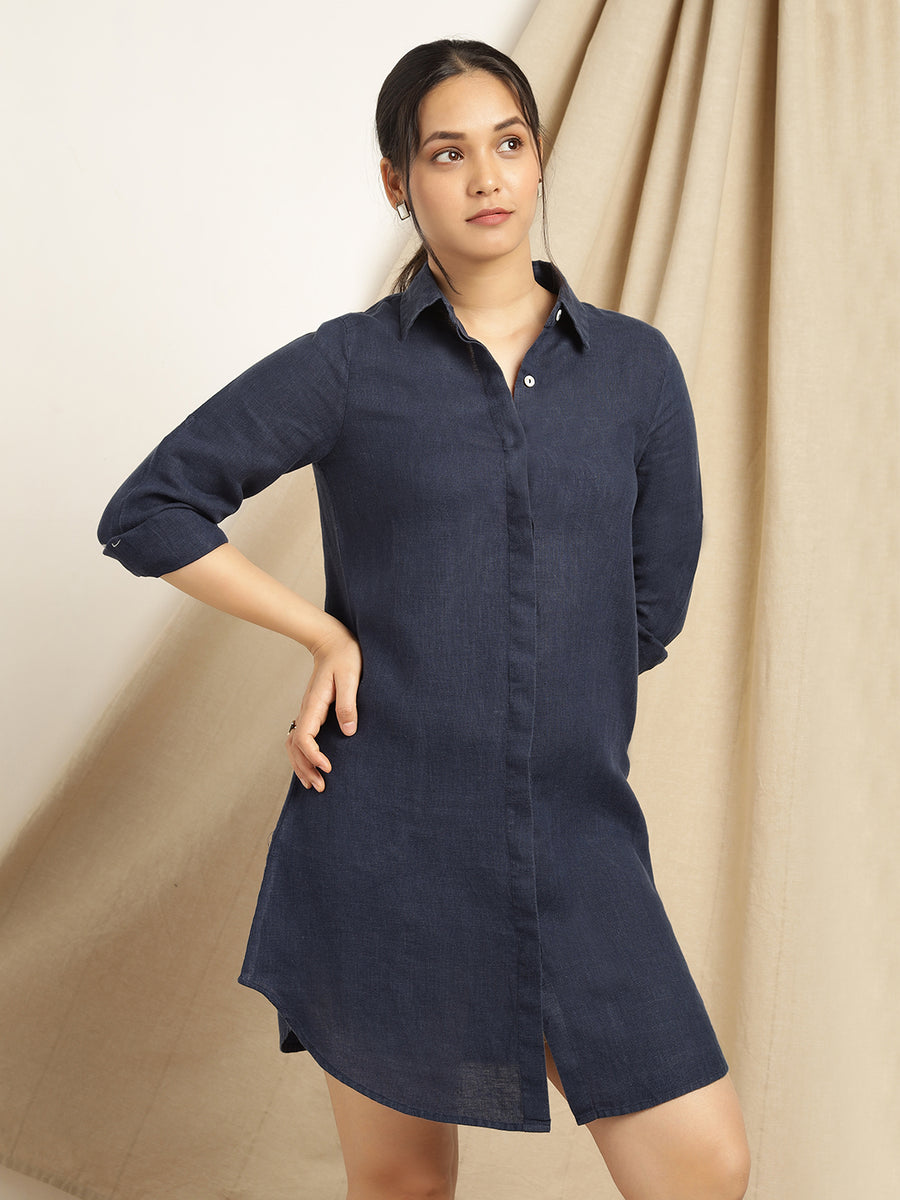 Kavya- Navy Blue Shirt Dress