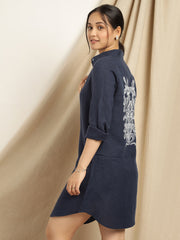 Kavya- Navy Blue Shirt Dress