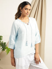 Hibiscus - Sky Blue Short Kurti