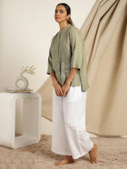 Zinnia - Light Olive Embroidered Shirt