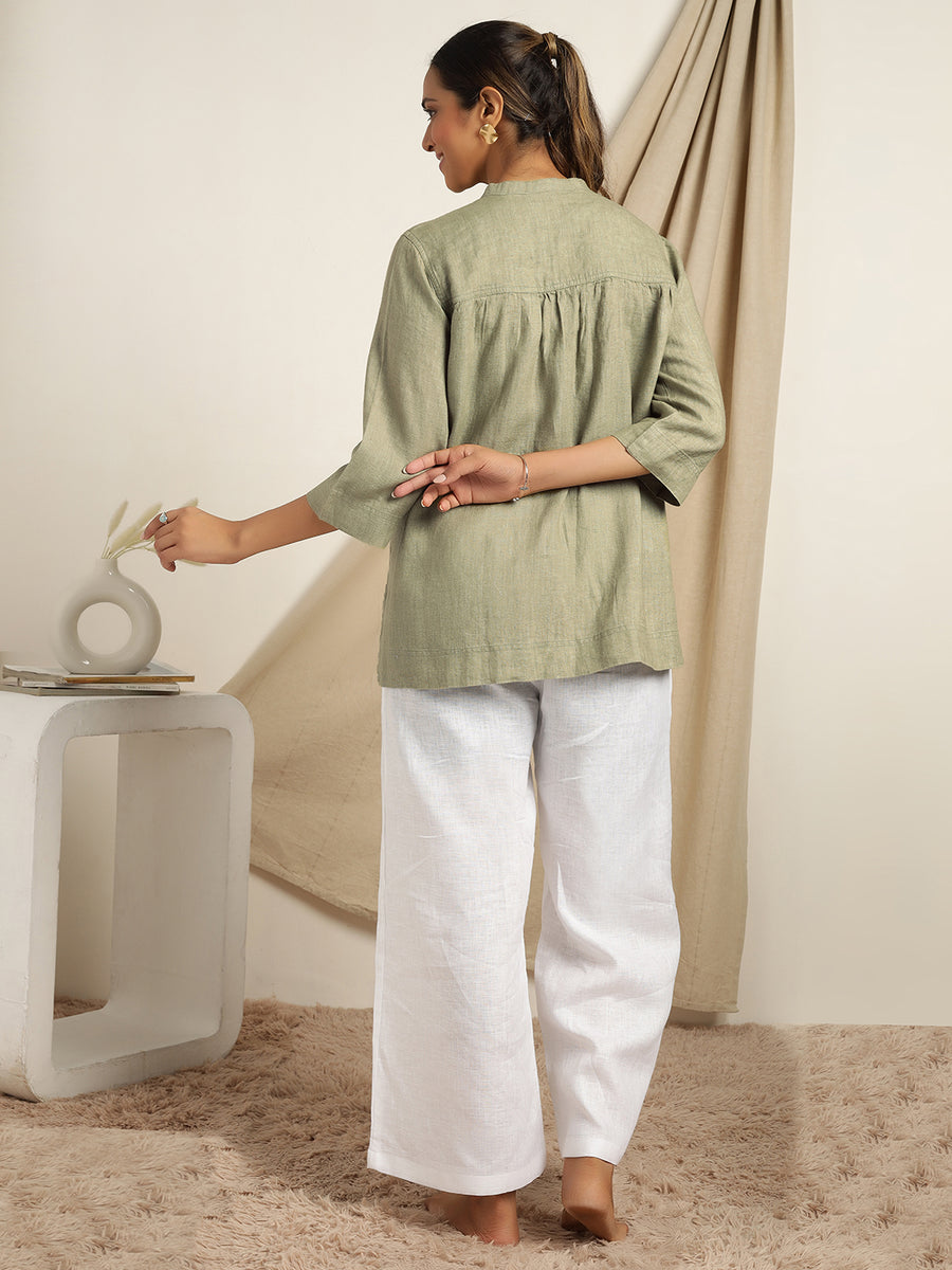 Zinnia - Light Olive Embroidered Shirt