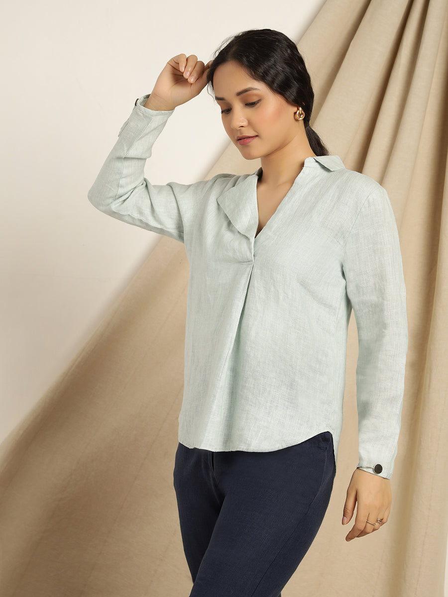 Carnation - Still Blue Pleated Top