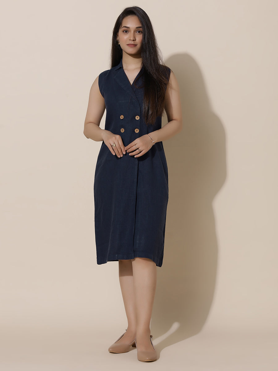 Moonstone - Navy Blue Knee Length Blazer Dress