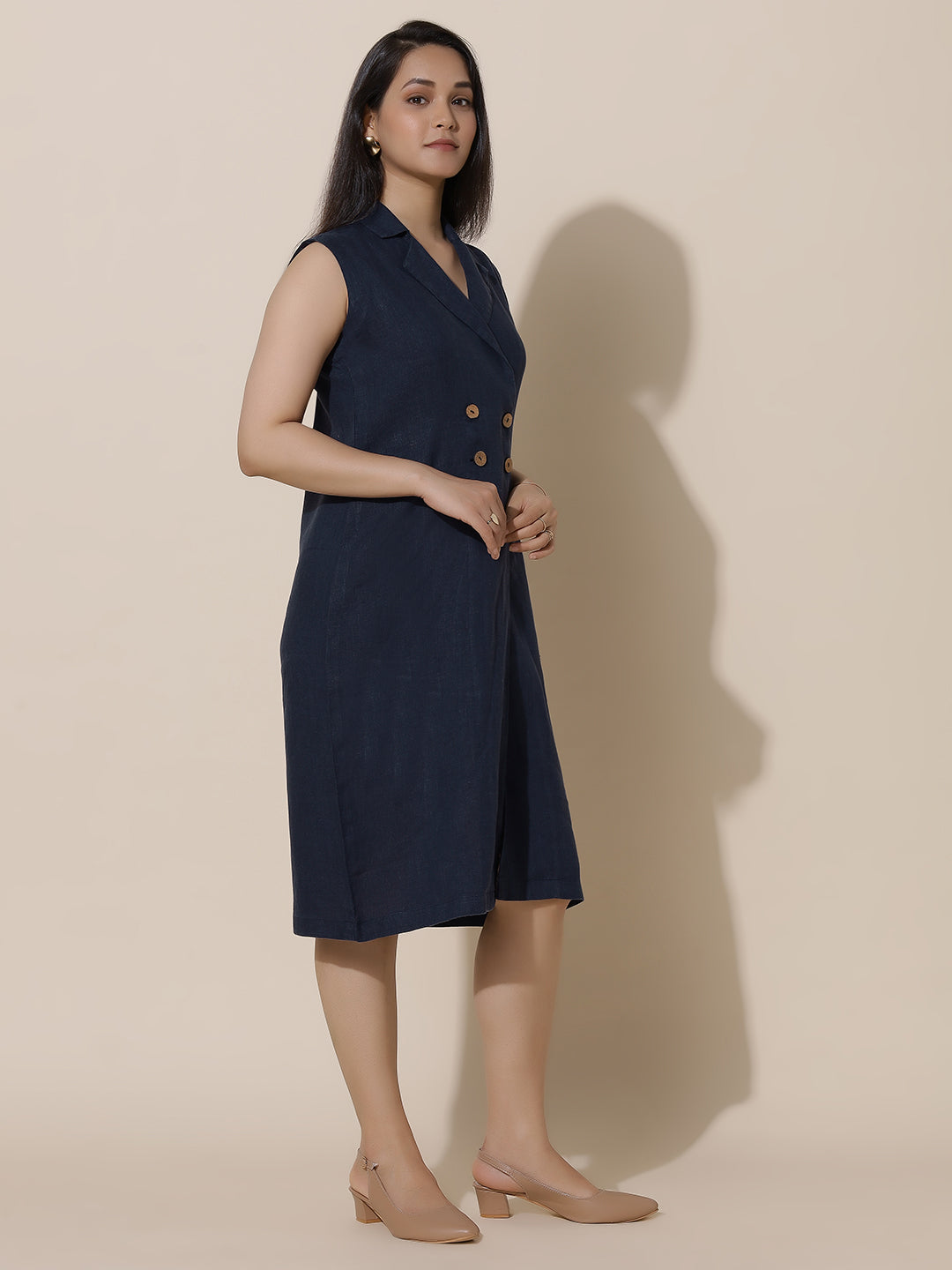 Moonstone - Navy Blue Knee Length Blazer Dress