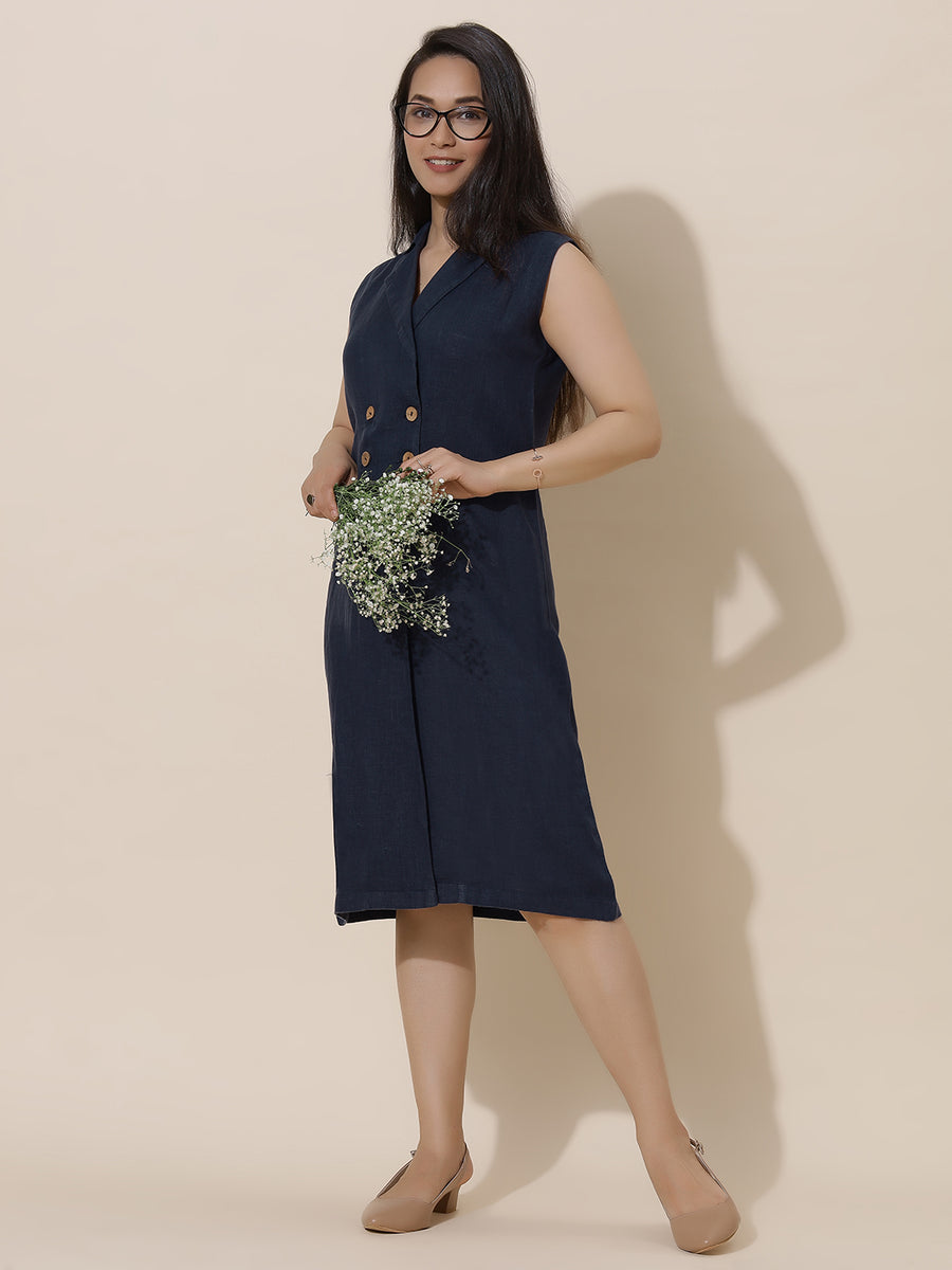 Moonstone - Navy Blue Knee Length Blazer Dress