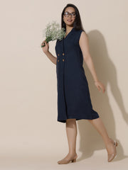 Moonstone - Navy Blue Knee Length Blazer Dress