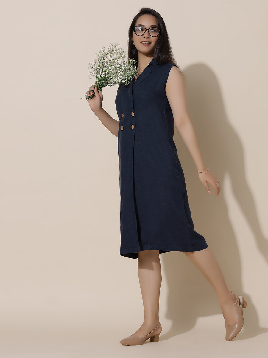 Moonstone - Navy Blue Knee Length Blazer Dress