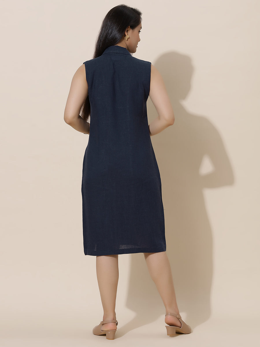 Moonstone - Navy Blue Knee Length Blazer Dress