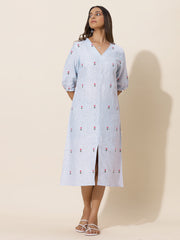 Kosha -Pale Blue Embroidered Tea Length Dress