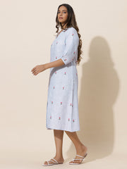 Kosha -Pale Blue Embroidered Tea Length Dress