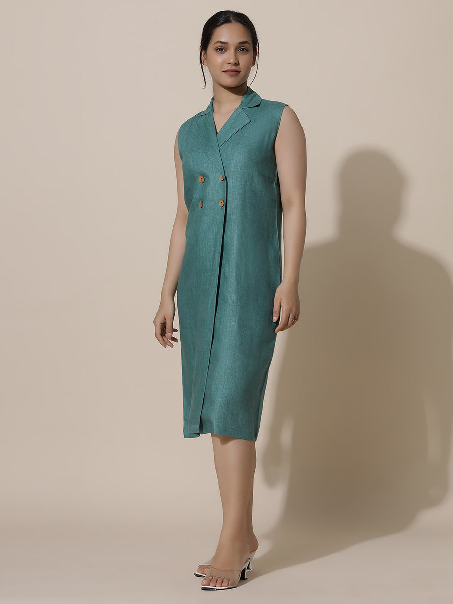 Panna - Opal Green Knee Length Blazer Dress