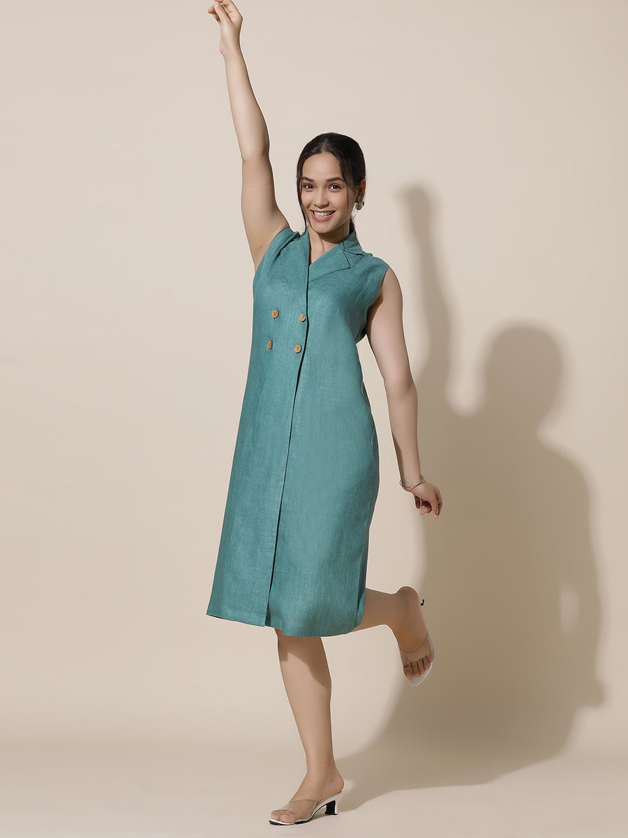 Panna - Opal Green Knee Length Blazer Dress