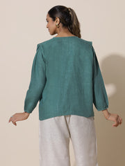 Chrysanthemum - Opal Green Elevated Shoulder Top