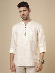 Gulmohar - Biscotti Golden  Printed Linen Short kurta