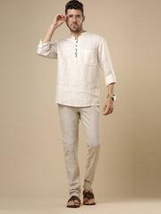 Gulmohar - Biscotti Golden  Printed Linen Short kurta