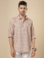 Gulmohar - Peccan Brown Printed Linen Shirt