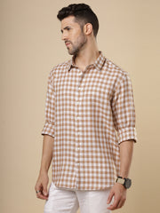 Gulmohar - Peccan Brown Printed Linen Shirt