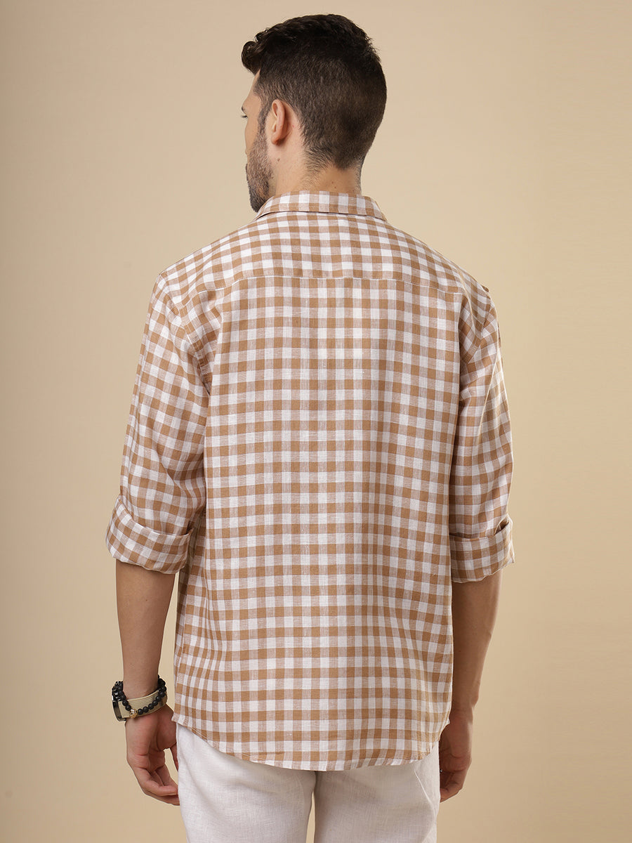 Gulmohar - Peccan Brown Printed Linen Shirt