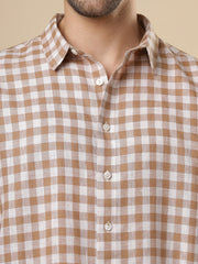 Gulmohar - Peccan Brown Printed Linen Shirt