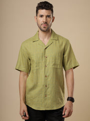 Sattva - Avacado Green Printed Linen Shirt