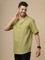 Sattva - Avacado Green Printed Linen Shirt