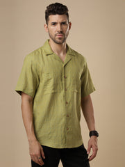 Sattva - Avacado Green Printed Linen Shirt