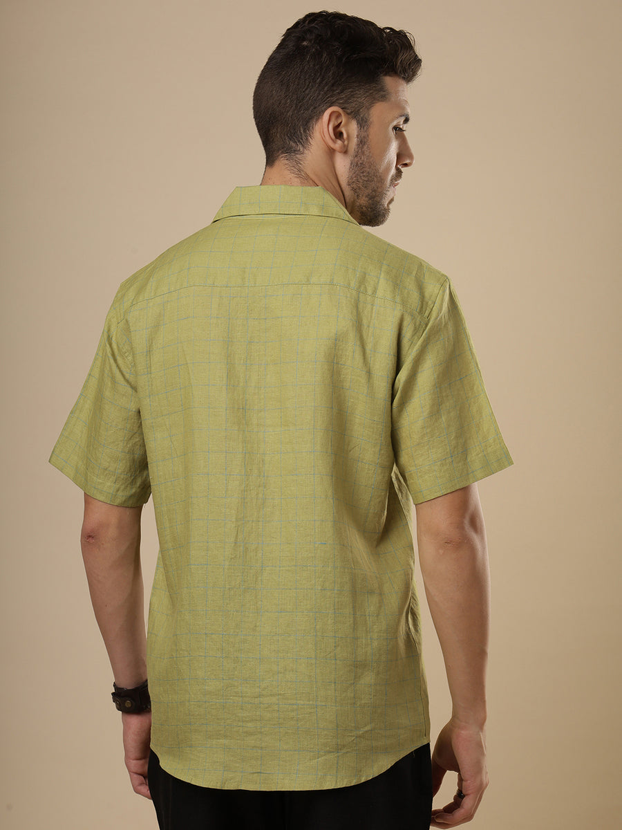 Sattva - Avacado Green Printed Linen Shirt