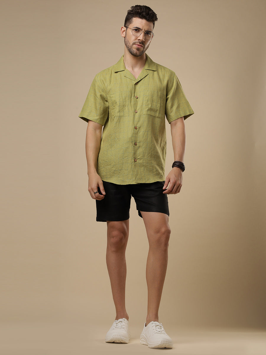 Sattva - Avacado Green Printed Linen Shirt