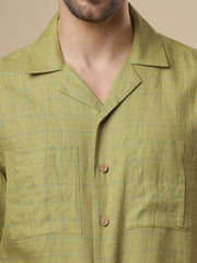 Sattva - Avacado Green Printed Linen Shirt