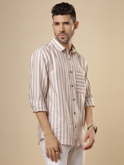 Gulmohar - Peccan Brown Printed Linen Shirt