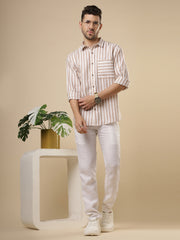 Gulmohar - Peccan Brown Printed Linen Shirt