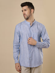 Gulmohar - Royal Blue Printed Linen Shirt