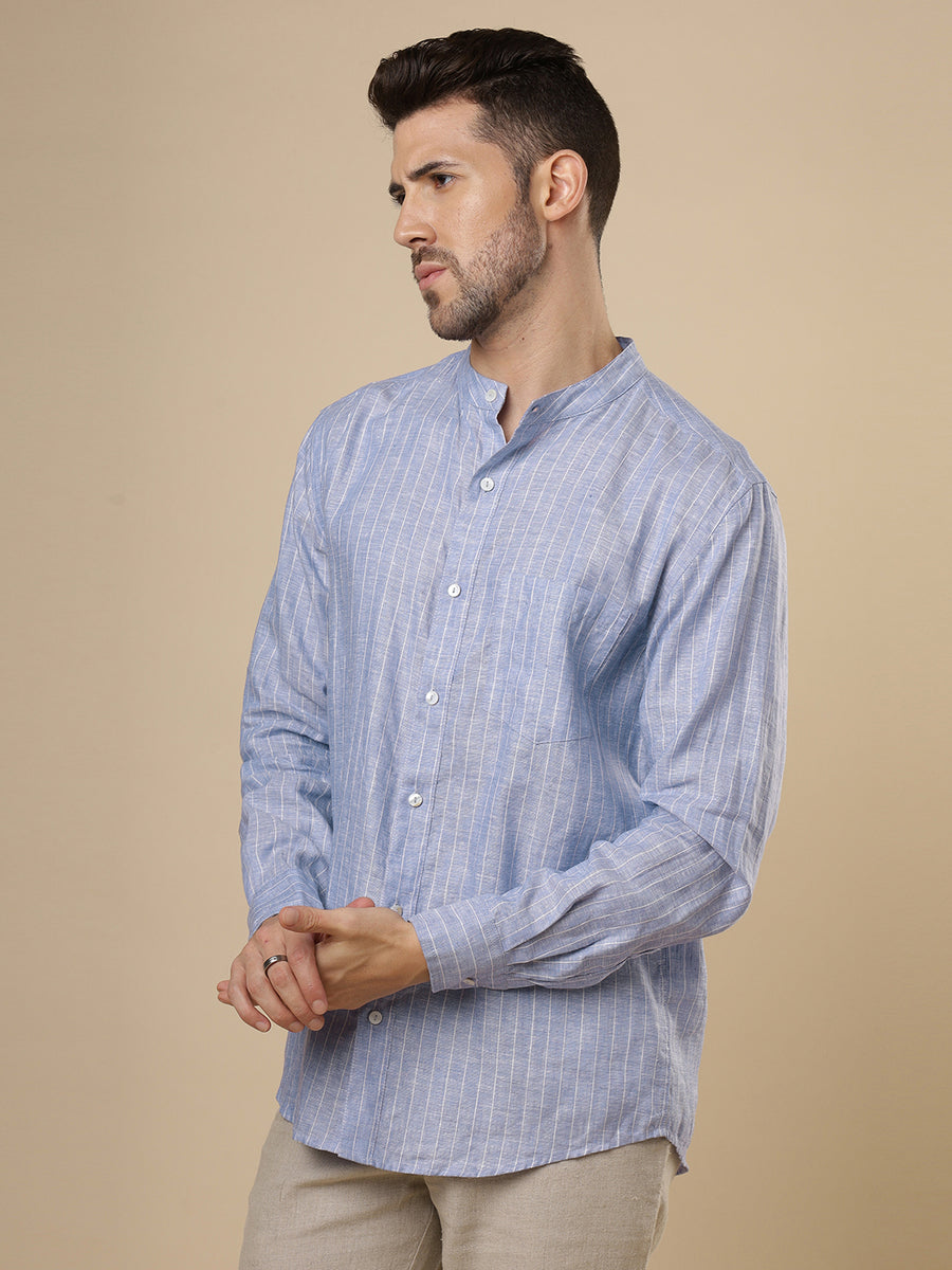 Gulmohar - Royal Blue Printed Linen Shirt