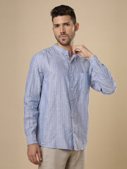 Gulmohar - Royal Blue Printed Linen Shirt