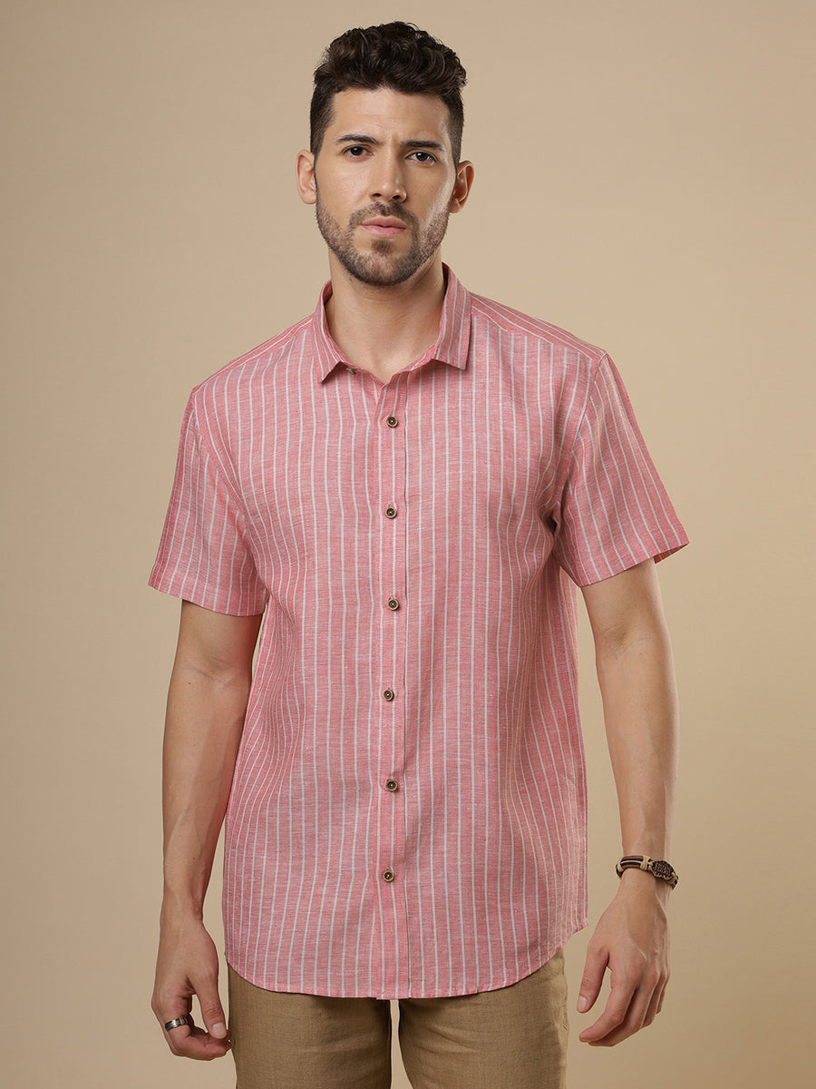 Sattva - Peach Pearl Printed Linen Shirt