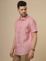 Sattva - Peach Pearl Printed Linen Shirt