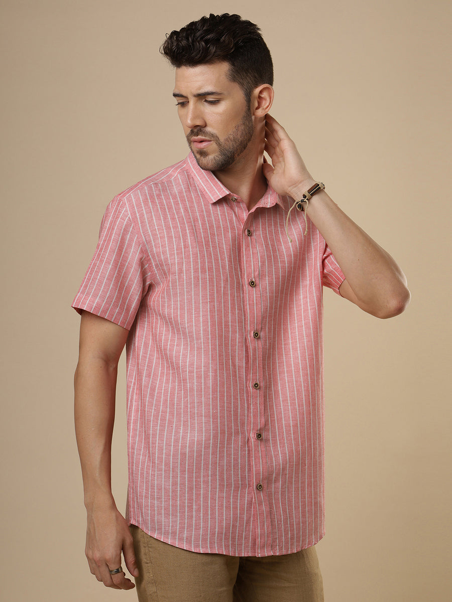 Sattva - Peach Pearl Printed Linen Shirt