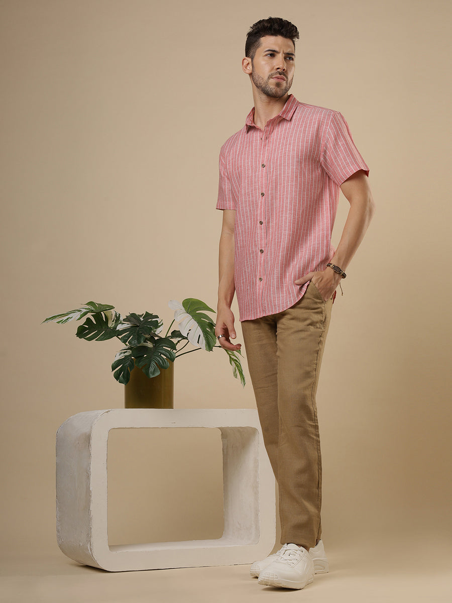 Sattva - Peach Pearl Printed Linen Shirt