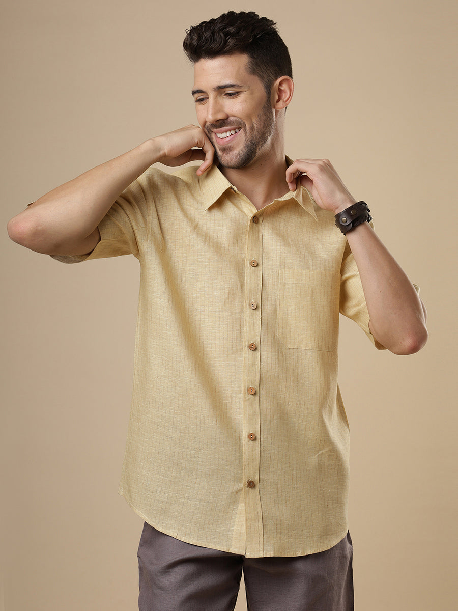 Sattva - Biscotti Yellow Printed Linen Shirt